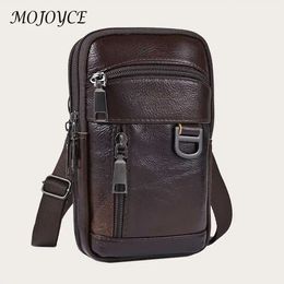 Riñoneras de cuero para hombre, bolsos de hombro tipo bandolera pequeños de viaje Vintage a la moda para hombre, bolso con cinturón para teléfono móvil con bolsillo multifuncional 240125