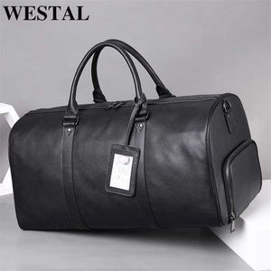 Hombres Cuero WESTAL100% Mujeres Bolso de viaje genuino Real Carry-on Hand Lage s Shoulder Big s Male 202211