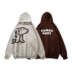 Hombres Letras Oso Impreso Sudaderas con capucha gruesas de alta calidad de manga larga Novedad Sudadera con capucha de lana Sudadera de diseñador Moda para hombre Otoño Hip Hop Tops