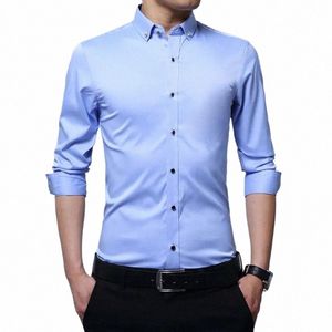 Hommes Lg manches français boutons de manchette chemise nouveaux hommes chemise décontractée marque masculine couleur unie blanc noir bleu slim fit manchette Dr chemises u26K #