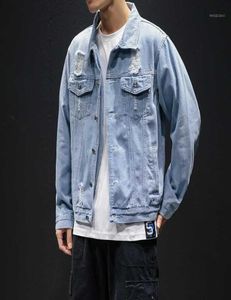 MEN LICHT BLAUWE DENIM JAVETS Gaten Jean Male Jackets Kleding Leisure Coats Mens Cotton Cotton Utseans Plus Size Outdersear19724240