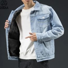 Hommes bleu clair hiver Jean veste matelassée chaud Denim manteaux grande taille doublure en laine plus épais taille 4XL 240115