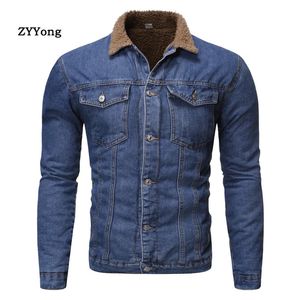 Heren Lichtblauwe Winter Jean-jassen Bovenkleding Warme denimjassen Heren Blauwe wollen voering Dikkere winter-denimjassen Maat S-XXL 240103