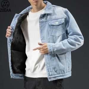 Mannen Lichtblauw Winter Jean Jassen Bovenkleding Warme Denim Jassen Grote Maat Wollen Voering Dikkere Size4XL 240106