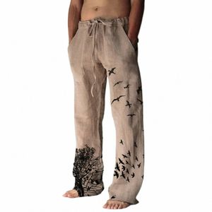 Hommes lin lâche pantalon décontracté léger cordon taille poche pantalon de plage homewear sport pilates yoga pantalon pour homme c3t6 #