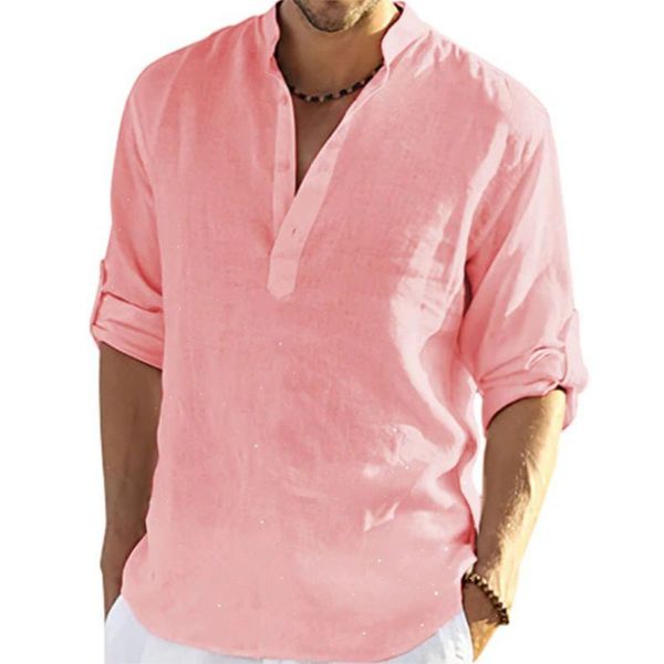 camisas de lino para hombres camisa de vestir para hombres ropa de diseñador para hombres Camiseta de manga larga de algodón de lino sólido para hombres Camisas elegantes para hombres Tops Camisas casuales para hombres mezcla de cáñamo púrpura