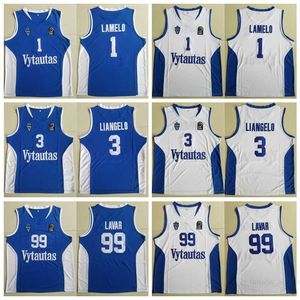 Men Litouwen PRIENU VYTAUTAS BASKBALL SHIRT 1 Lamelo Ball Jerseys 3 Liangelo Ball Uniform 99 LAVAR BALL ALLE GOED GOED GOED TEAM BLUE WIT