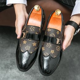 Heren loafers schoenen met ronde neus patchwork blok gesneden vierkante hakken en antislip zakelijke casual schoenen