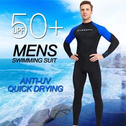 Mannen lange mouw snel droog zwempak volwassen nylon uv bescherming snorkelen surfen wetsuit water sportduikenpak 240411