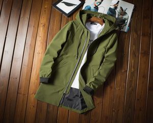 Men Lange Trench Coat Fashion Casual Wind Breaker Hooded Green Black Streetwear Mens Jackets Chaqueta Hombre8756032