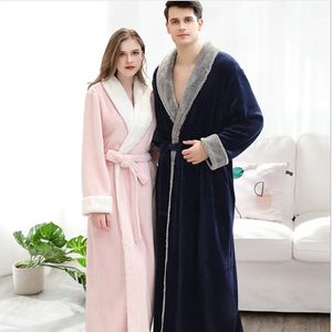 Hommes long chaud flanelle peignoir 40-100 KG hommes hiver corail polaire Robe de bain nuit vêtements de nuit femmes Robe de chambre Robes confortables 240109