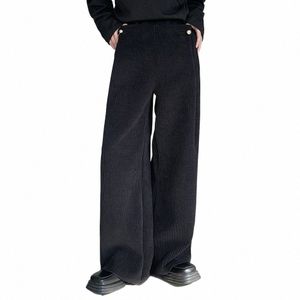 Mannen Losse Casual Vintage Hoge Taille Wijde Pijpen Corduroy Broek Mannelijke Japan Koreaanse Streetwear Fi Show Rechte Broek G2vc #
