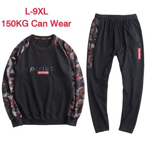 Mannen los joggingpak 150 kg kunnen groot formaat 9xl sportpak 95% katoen comfortabel buiten grote oversized sportkleding dragen