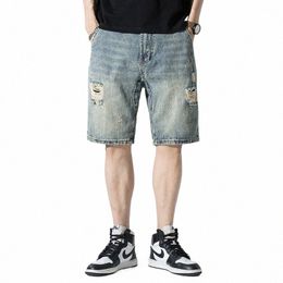 Losse Shorts Heren Denim Shorts Hip Hop Ripped Hollow Out Wijde Pijpen Cott Retro Blauw 2022 Zomer Korte Jeans Mannelijke Oversized 04Cy #