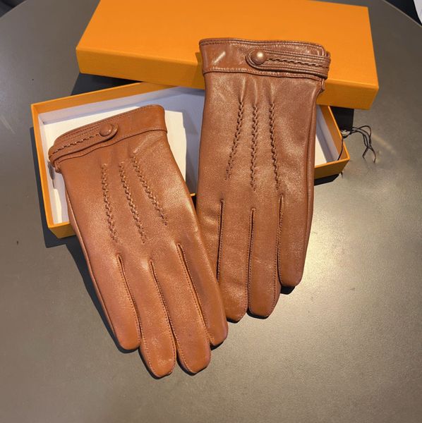 Hombres louiseits viutonits Guantes de piel de oveja Diseñador Cabo Negro P Guante Invierno Cálido Felpa Gants Clásicos Guanto Marca de moda Handschuh