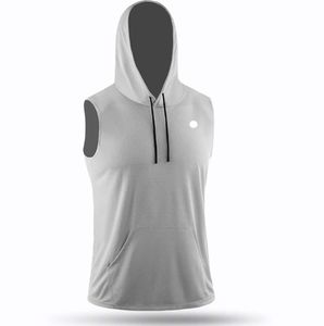 Lu – t-shirt de sport de plein air pour hommes, à capuche, sans manches, séchage rapide, anti-transpiration, haut court, respirant et décontracté