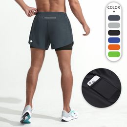 Mannen lu Yoga Sport Shorts Sneldrogende Shorts Met Zak Mobiele Telefoon Casual Running Gym Korte Jogger Broek DK-22001