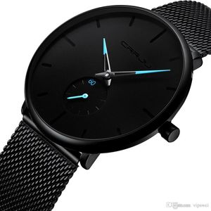 Mannen Luxe Merk hoge kwaliteit mode Quartz Horloge eenvoudig ontwerp Ultradunne wijzerplaat Roestvrij staal milan mesh band Horloges Water315b