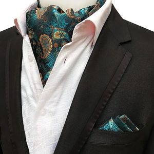 Hommes Luxury Ascot Tie Set Man Cravat Ties Mandkerchief Set Floral Paisley Dots Pocket Square Coldie for Wedding Party240409