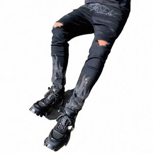 Heren Luxe Zwarte Stretch Skinny Ripped Jeans Hot Boren Hoge kwaliteit Designer HIP HOP Broek Straat Denim Potlood Broek Y2k g24J #