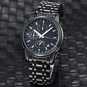 Hommes de luxe designer automatique mécanique phase de lune chronographe montre hommes auto 6 mains bracelet en cuir inoxydable montres L2
