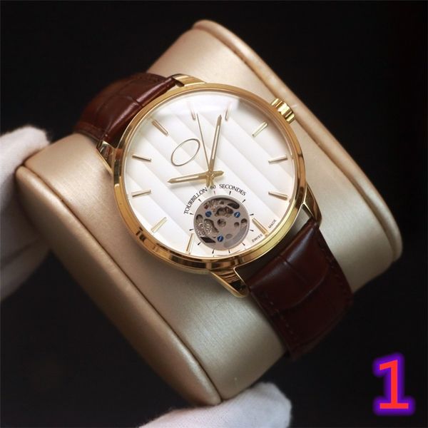 Hommes de luxe designer automatique mécanique tourbillon secondes montre hommes auto 3 mains bracelet en cuir montres P1