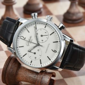 Men Luxe Designer Automatic Quartz Mens Auto Versatility Chronograph Blue Watch Movement Leather Band 5 Hands Watches G1