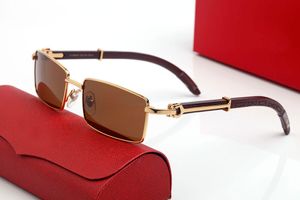 Lunettes de soleil de mode de luxe pour hommes, monture complète, forme rectangulaire, rivets en métal, verres marron pailletés dorés, lunettes de créateur en corne de buffle, niveau de protection 3original