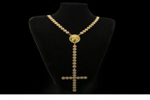 Hommes Luxury Long Collier Gold Silver Full Iced Out Rimestones Face Jésus avec un grand collier de pendentif Rosaire Bijoux punk4804732