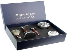 Men Luxe scheercadeauset Kit Dubbele rand Veiligheid Razor Badger Haar scheerborstelhouder Stand scheermokkus zeepcrème J190713768837