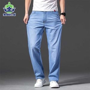 Mannen Lyocell Stoffen Jeans Klassieke Herfst Katoen Straight Stretch Merk Denim Broek Overalls Lichtblauw Fit Broeken 40 42 44 211104