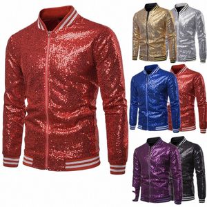 Hommes Mâle Paillettes Élégant Slim Lg Manches Veste De Baseball Manteau Zipper Manteau De Fête De Mariage Veste Tuxedo Costume Manteau Nuit Clubwear K9fW #