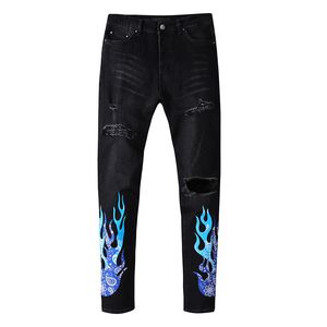 Hommes Homme Designer Jeans Pantalon droit pour hommes Rip Slim Fit avec patchs Totem Skinny Black Biker Denim Stretch Moto Genou Trou Hip Hop Rock 20ss Streetwear