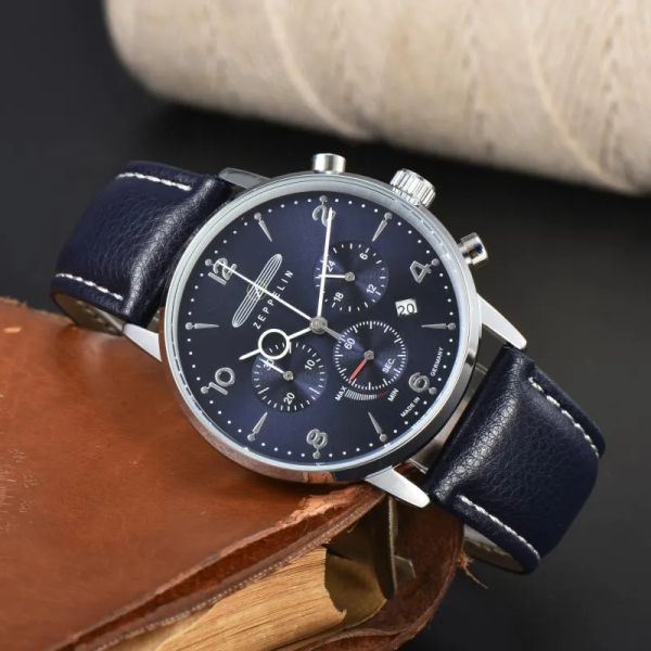 hommes homme montres dirigeable série à la mode trois yeux multi-fonction chronométrage haut en cuir affaires montre à quartz montres pour Zeppelin tous les cadrans de travail date du calendrier