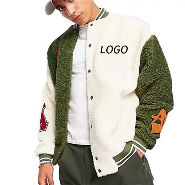 Hombres Fabricantes Ropa Custom Letterman Béisbol Sherpa Fleece Bomber Varsities Flight Pilot Chaqueta de piel Hombres