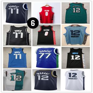 Men Mavs Luka Doncic City Edition Basketball Jerseys 12 Ja Morant Damian 0 Lillard Portland Uniformen gestikt Maillots de Basket met No 6 Bill Russell Patch Size S-XXL