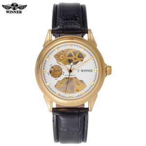 mannen mechanische horloges skeleton horloges WINNAAR merk zakelijke handopwinder polshorloges voor mannen lederen band vrouwelijk cadeau clock2644