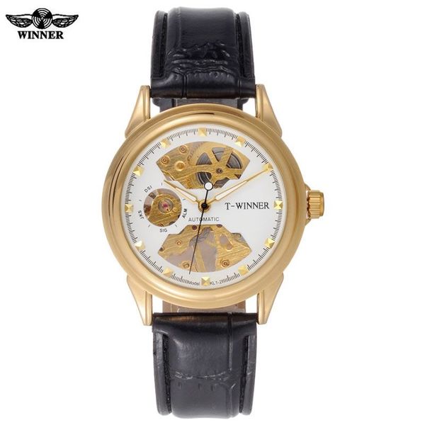 Hommes montres mécaniques squelette montres WINNER marque affaires main vent montres pour hommes bracelet en cuir femme cadeau clock275s