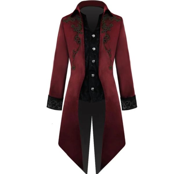 Traje medieval para hombre Victoriano Negro Rojo Retro Patchwork Chaqueta Steampunk Trench Tuxedo Tailcoat Chaqueta Abrigo Abrigo gótico 240116