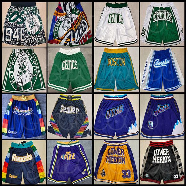 Men Mesh Team Throwback Just Don Cosido Cara Malla Baloncesto Pantalones cortos bolsillos Mitchell ness Western Eastern Running Elástico Bostons Cintura Celtices Cremallera Desgaste Cadera