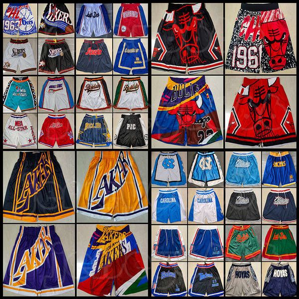 Hommes Mesh Team Throwback Just Don Stitched Face Basketball Shorts poches Mitchell Ness Caroline du Nord Wolverines Hoyas Black Mamba Western Eastern Hip Pop