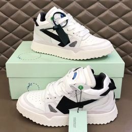 Heren Mid-top schoenen Out of Office Sneakers met zwarte pijlen aan beide zijden Rubberen zool Witte veterriem Designer Heren Dames Sneakers Modetrend