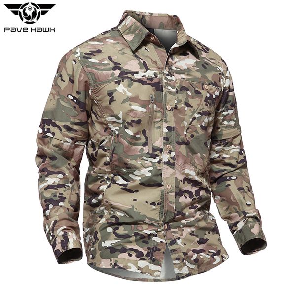 Men de chemise militaire mince séchage rapide poches polyvalentes à manches à manches camouflage détachables chemise de sport extérieur résistant aux grattements