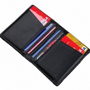Hommes Minimaliste Slim Card Holder Geuthine Leather Card Carte Slim Line mince Mini Small Small RFID Passeport ID Holder Male H5ZV # #