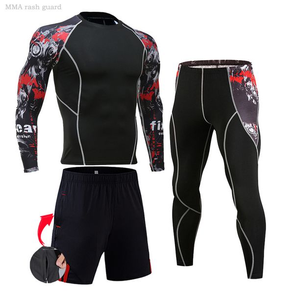 Hombres Mma Compresión Ropa interior deportiva Traje de gimnasio Traje de sudor cálido Rashgarda Mangas largas Conjunto de 3 piezas Fitness Apretado Trotar 4XL 220330