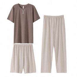 Mannen Modal T-shirt Pyjama Elastische Taille Slaap Sets Lg Broek Slaap Pak T-shirtshorts Nachtkleding Nachtkleding Lounge Thuis Kleding 52i3#