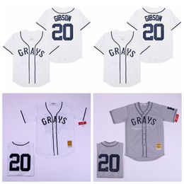 Men Moive Baseball Grays Negro 20 Josh Gibson Jersey Homestead National League Cool Base Team Color White Gray All gestikte ademend voor sportfans Hoge kwaliteit