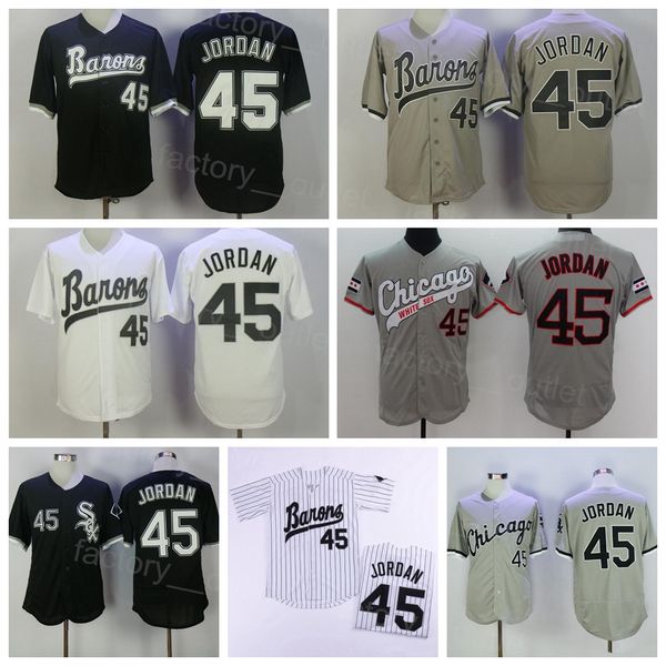 Hommes Moive Baseball Michael 45 Birmingham Barons Jersey Button Down Throwback Noir Blanc Gris Couleur de l'équipe Tous Cousus Rétro Vintage Cool Base Flexbase Bonne Qualité