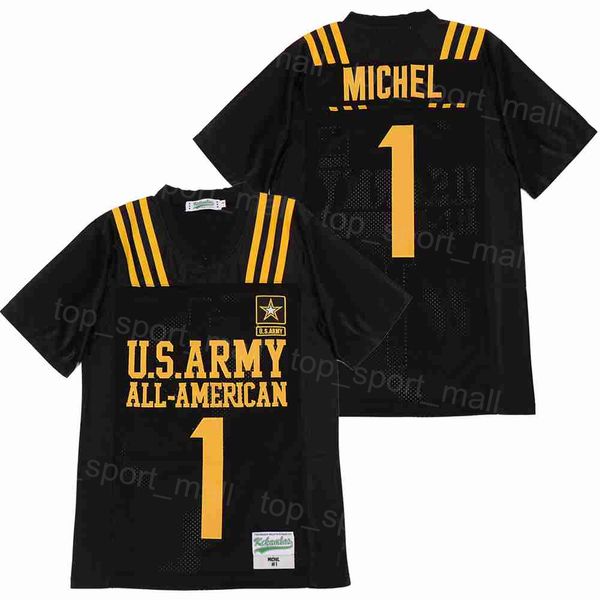 High School Football Military 1 Michel Jersey US Army All-American Moive Respirant College All Stitched Retro Team Black Pur Cotton Pullover University HipHop