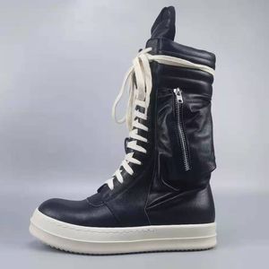 Mannen Lederen Motorlaarzen High-TOP Half-Kuit Winter Rijlaars Sneaker Lace Up Casual Zip Flats Zwarte Man schoenen P15d50